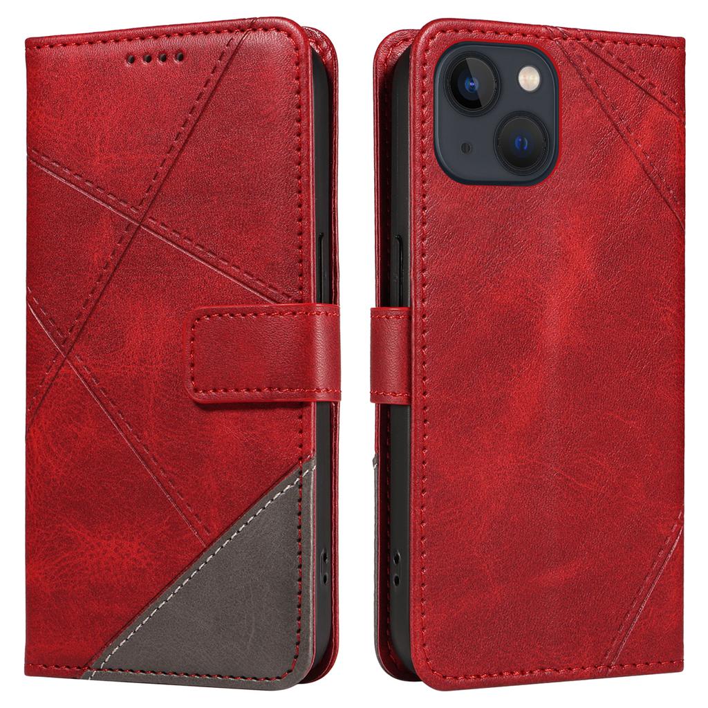 For iPhone 14 Case Wallet Geometric PU Leather Phone Cover Calf Texture