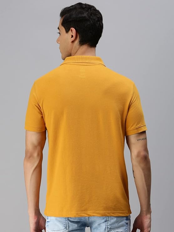 Men's 100% Cotton Solid Mustard Half Sleeve Polo Shirt