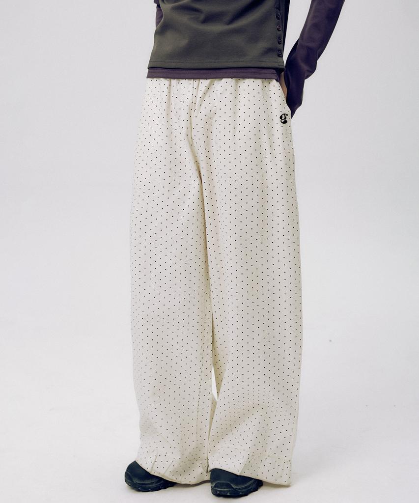 SOME PLACE Frill Mini Dot Basic Logo Strap Elastic Wide Cotton Pants_3 Colors