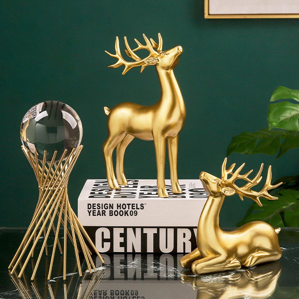 1Pair Resin Deer Oranment Decoration For Living Room Bedroom Wine Cabinet Porch Decoration Resin Crafts