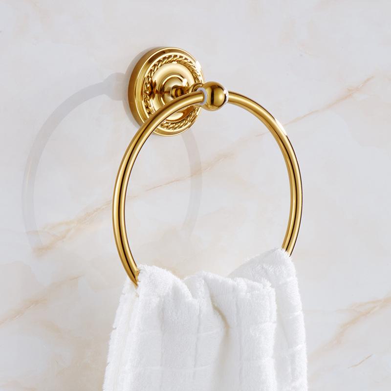European-Style All-Copper Gold Bathroom Towel Rack Set