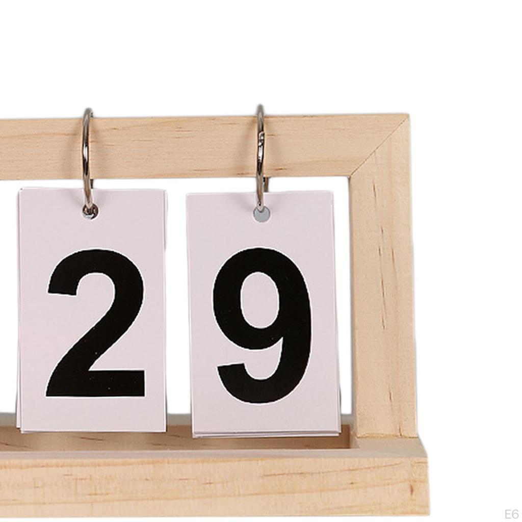 Desk Calendar Desktop Artwork Vintage Standing Decoration ,Flip Wooden