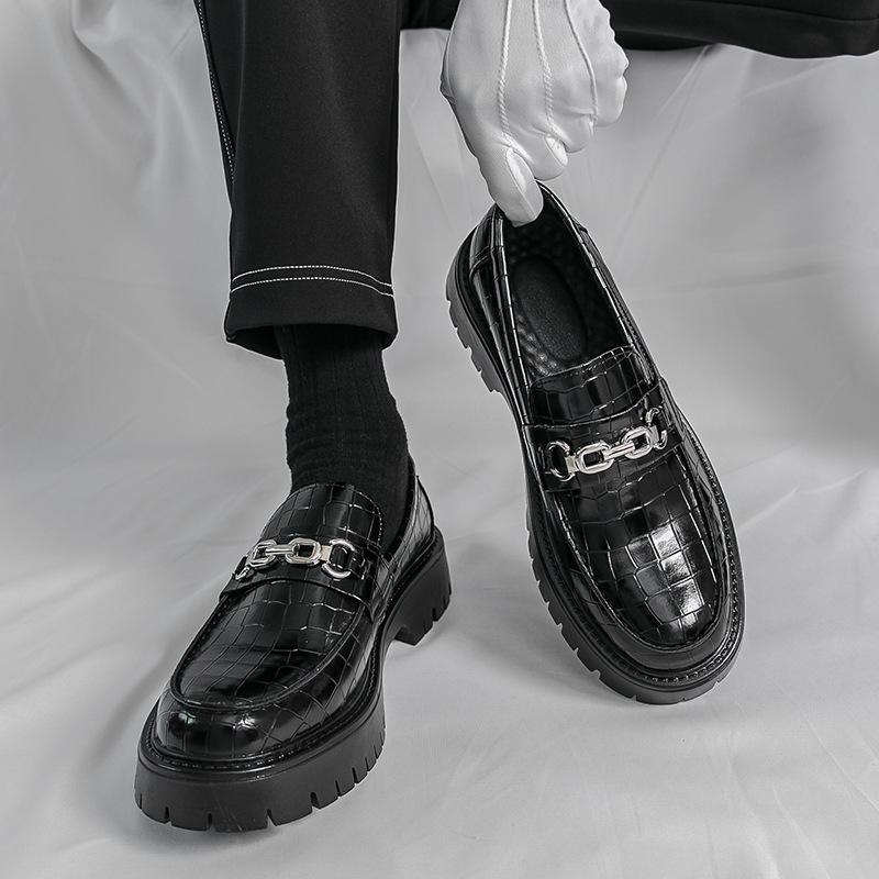 New British Style Business Leather Shoes Four Seasons Single Shoes Brown Platform Foot Groom Wedding Shoes