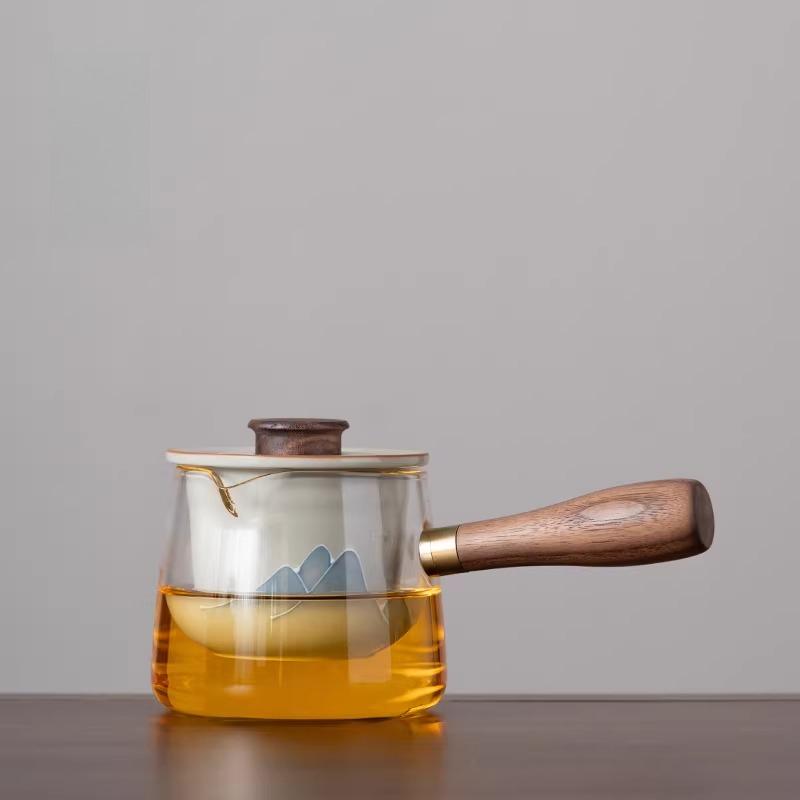 Hand Painted Landscape Ceramic Teapot Chinese Tea Ceremony Pot with Side Handle Gift for Tea Lovers