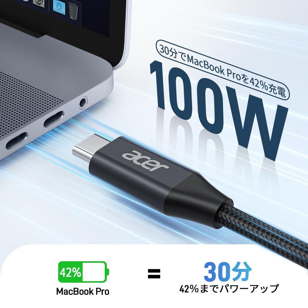of acer USB Fast PD Nylon USB C to Compatible with iPhone MacBook Galaxy 480Mbps Data Transfer [Set 2] Type-C Cable, 100W/5A, 1m, 2m, 3m, Charging,