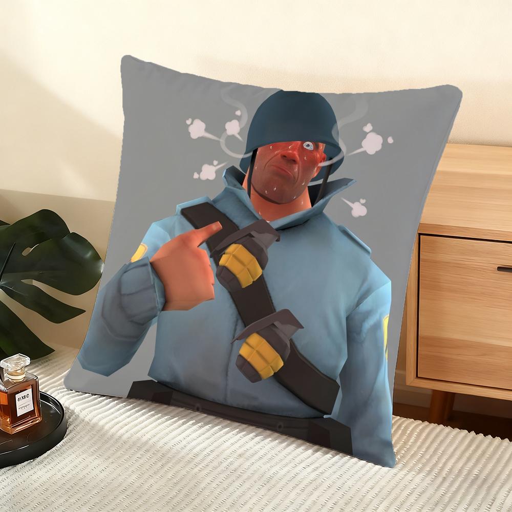 T-Team F-Fortress 2 Cushion Cover Soft Short Plush Pillow Cover Smooth Cozy Texture Aesthetic Cushion Case Home Decor