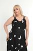 Damen Große Größe Kleid Übergröße Schwarz Gemustertes Schmetterlingskleid mit Schnallen-Detail