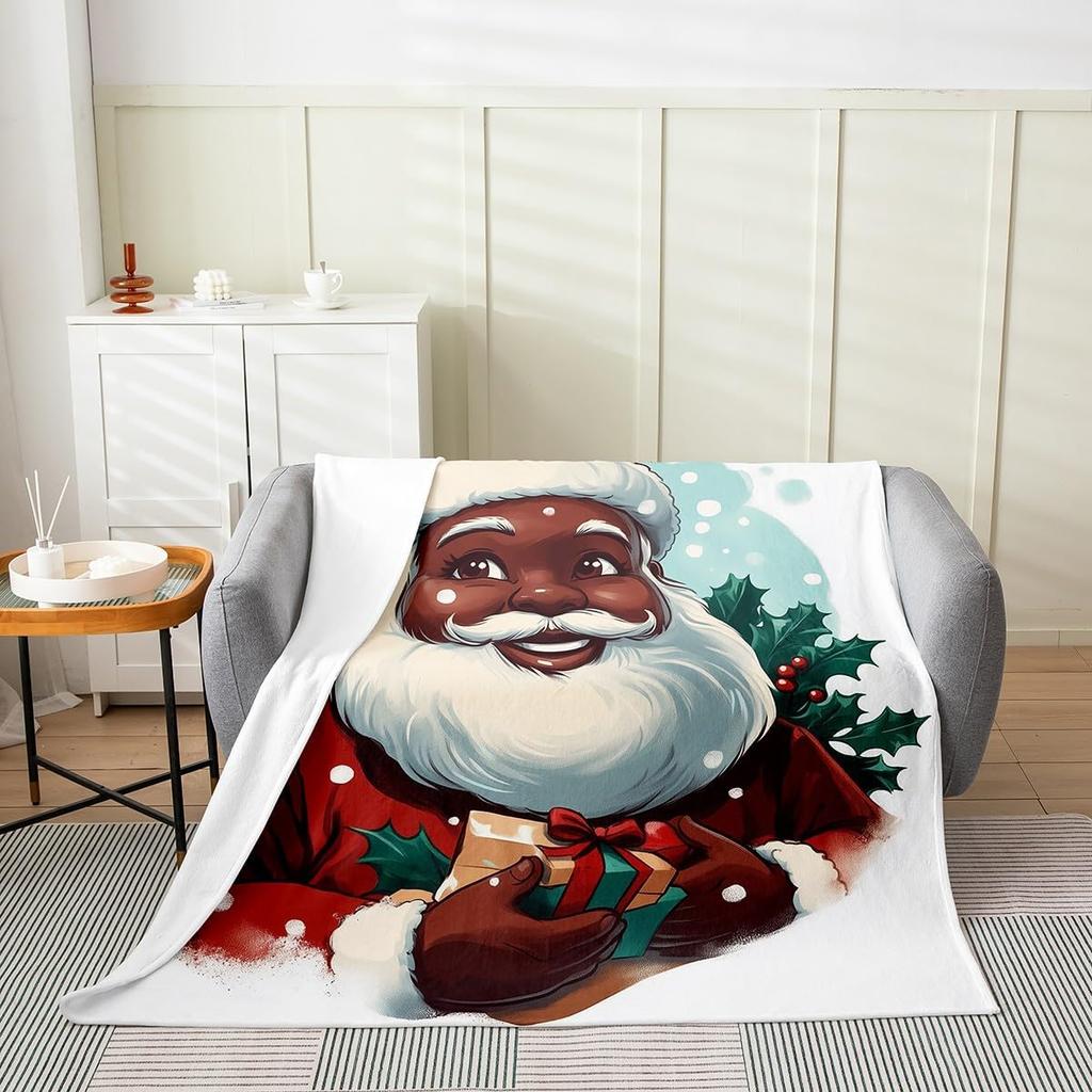 Christmas Flannel Fleece Throw Blanket Xmas Theme Fuzzy Blanket Throw for Kids Boys Girls Teens Bedroom Decor Black African