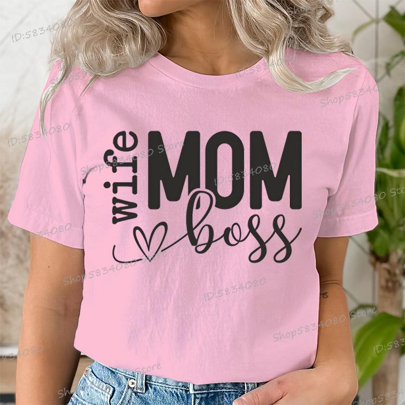 Mom Wife Boss Graphic T Shirts Women Blessed Mama Short Sleeve Tee Mom Life Classic Tops Tees Happy Mothers Day Funny T Shirts