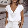 Moda feminina casual cor sólida estampa manga curta blusas e camisas com decote em V