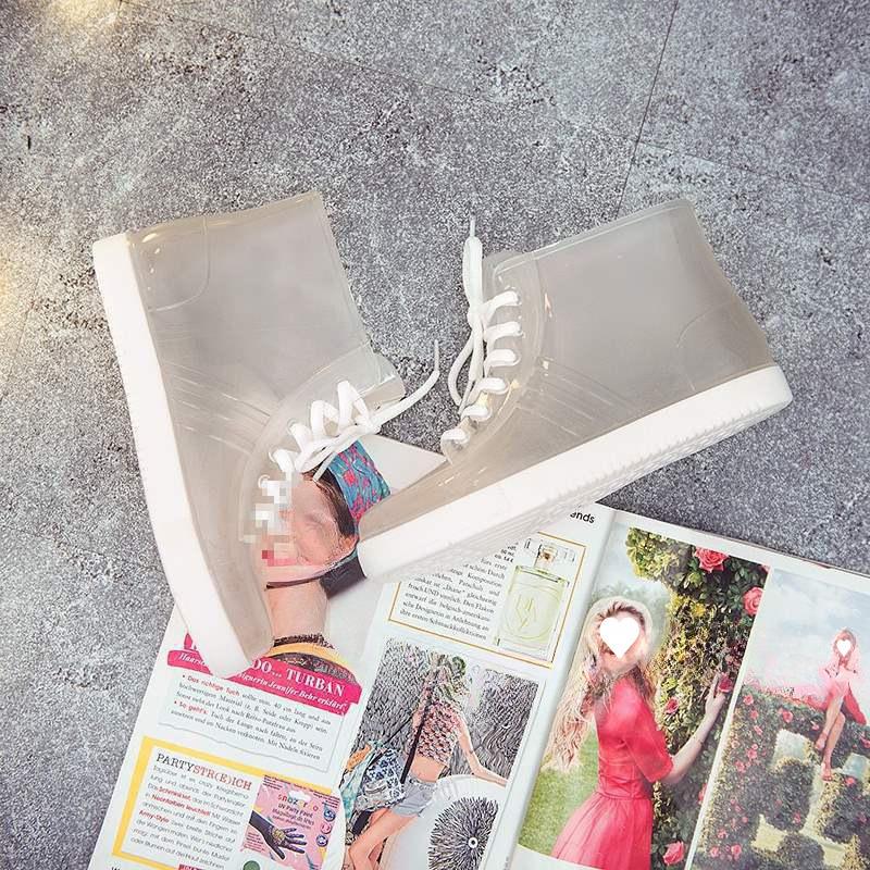 Jelly Transparent Non-slip Fashion Waterproof Shoes Rain Shoes Rain Boots Rubber Shoes Overshoes Velvet Cotton Water Boots Women's Short Tube Adult
