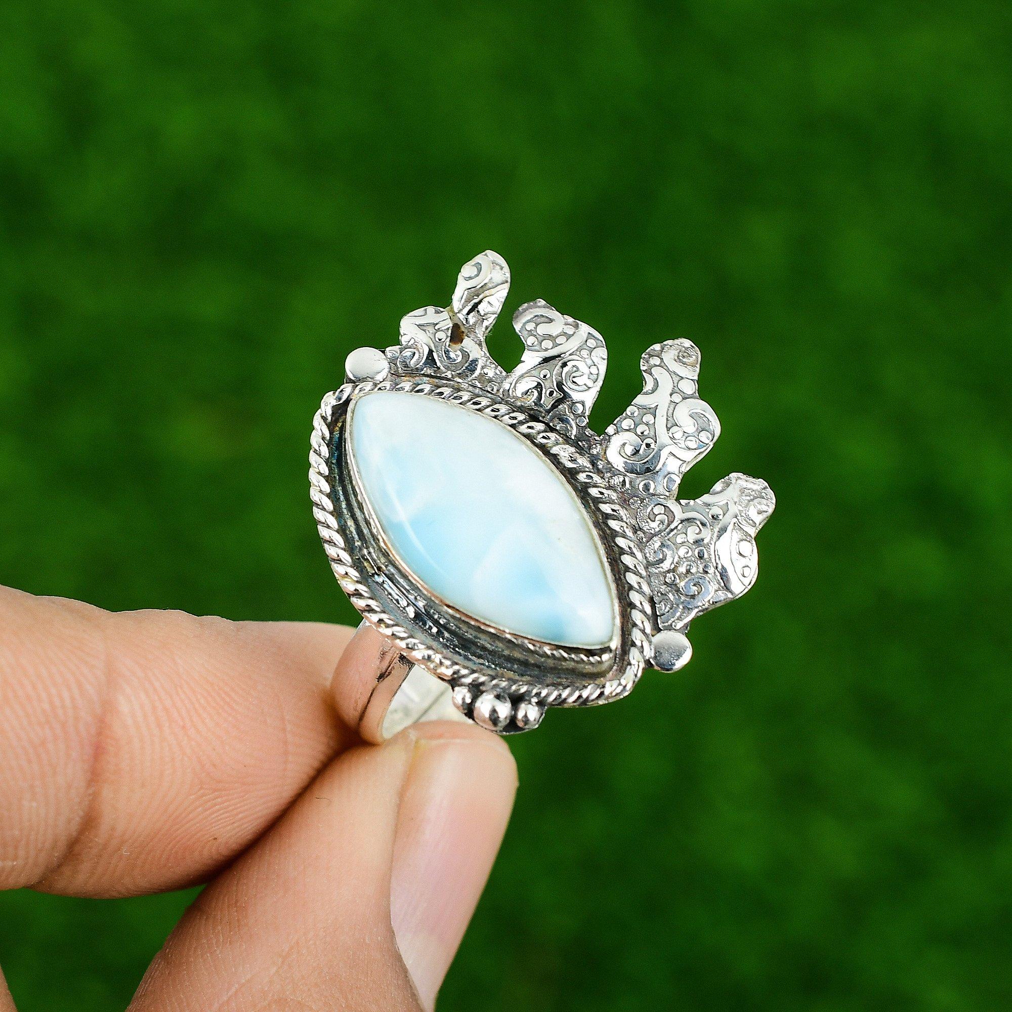 

Серебро 925 пробы Кольцо-стек из натурального ларимара для горловой чакры Размер ювелирного изделия Да Adjustable