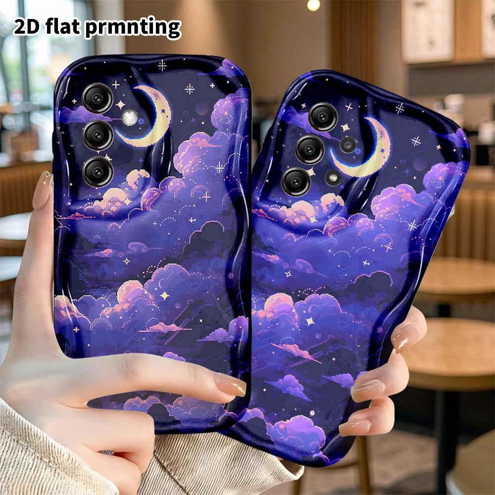 Phone case: 2D flat, suitable for Samsung Galaxy A34 A35 M05 M06 S20 S22 S21 FE Plus 5G protective case, star, moon, clouds, perfect Christmas and Hal