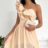 Sleeveless Side Split Flowy Hem Elegant Dress Sexy Skew Collar Ruffle Decor