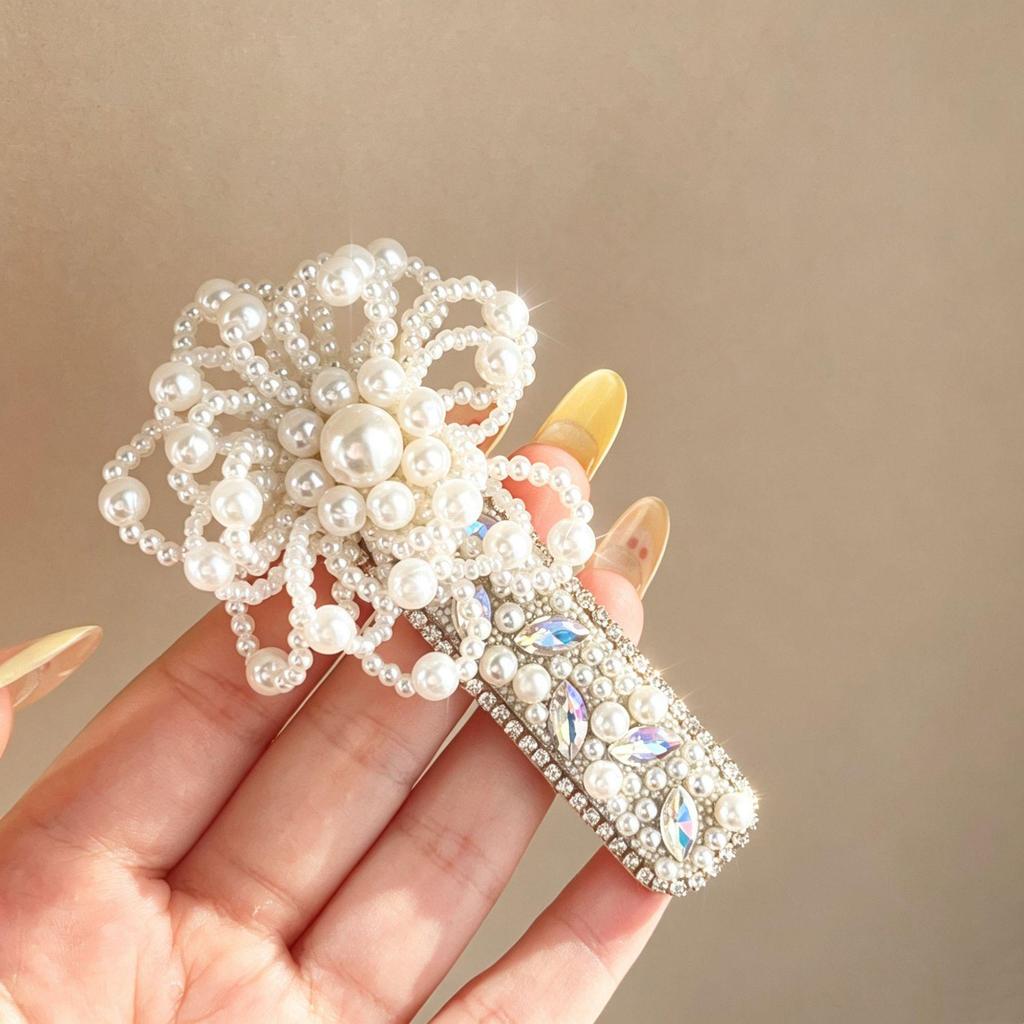 High-End Exquisite Pearl Flower Hair Clip for Women - Elegant BB and Bangs Hair Accessories