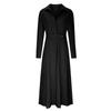 Women's Fashionable Color Lapel Long Sleeved Hem Slit Casual Shirt Dress