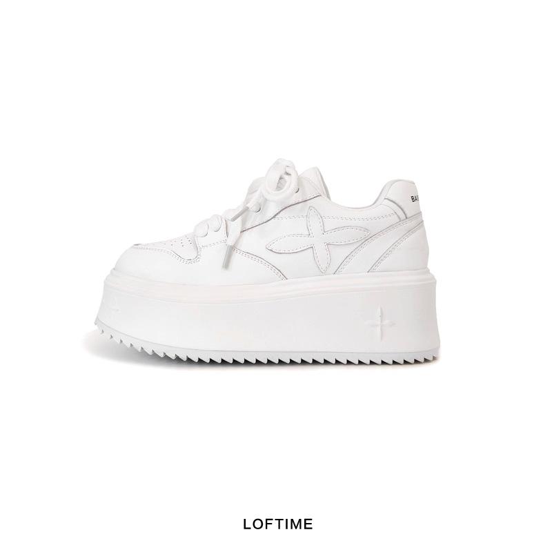 

Осень новые толстоподошвенные туфли на высоком каблуке, обувь на платформе, повседневная обувь, для невысоких людей, маленькие белые кеды, женский кампусный стиль 40 белый