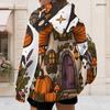 Women Plus Size Zip Up Long Sleeve Hoodie Drawstring Hood Pockets Halloween Cartoon Print Sweatshirt
