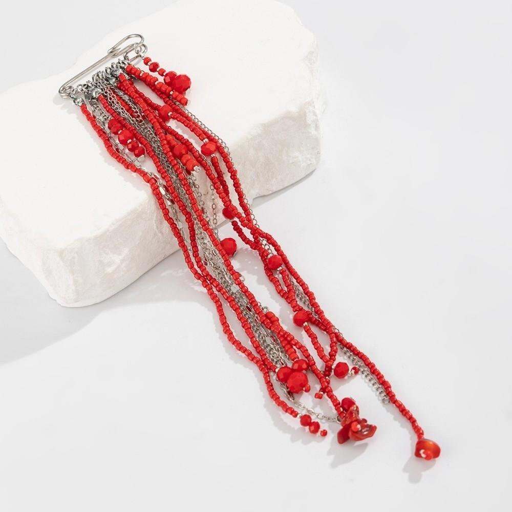 Multi-Layer Women's Exaggerated Long Tassel Chain Brooch Handmade Chain Pin New Crystal Brooch