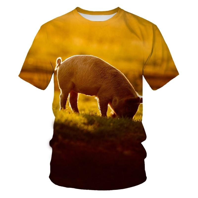 Summer Men's Tee Fashion Pig T-shirt Harajuku 3D Printing Casual Classic Tee T Shirt Round Neck Short-sleeved Top Clothing