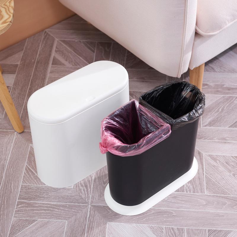Creative Plastic Wet-Dry Separation Trash Can with Lid and Press-Type Garbage Bag Support.