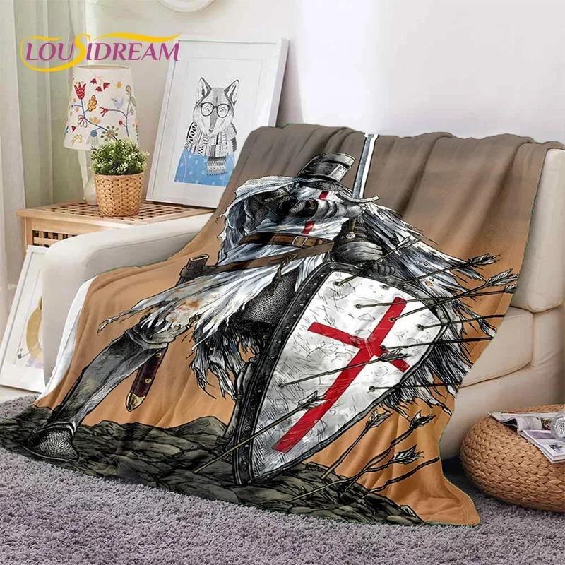 Chevalier Templier Croisé Dessin Animé Couverture Douce en Flanelle pour Lits Chambre Canapé Pique-nique, Couverture Jetée pour Couvrir Cadeau Extérieur