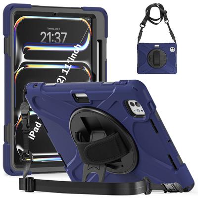 For iPad Pro 11 (2025)/11 (2024) Case PC+Silicone Kickstand Tablet Cover with Hand Strap and Shoulder Strap