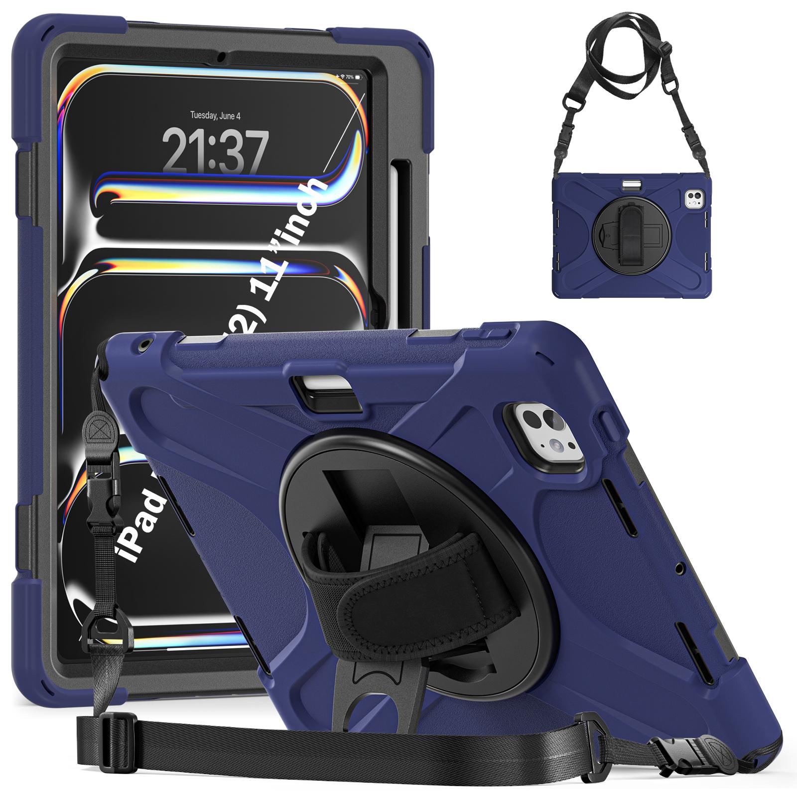 

360 Rotating Case Universal for IPad Pro11 2025 M5 2024 M4 A3357 A3358 A3359 A2836 A2837 A3006 Rugged Stand Cover Shoulder Strap iPad Pro 11 2025 M5 темно-синий