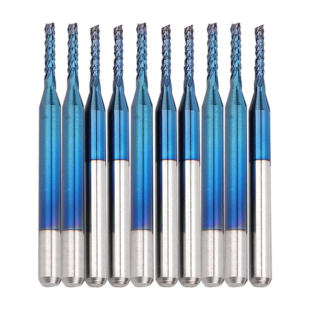 

10pcs Carbide Router Cutting Bit Blue Corn End Mill Engraving Bit for CNC PCB Machinery (1.5mm)