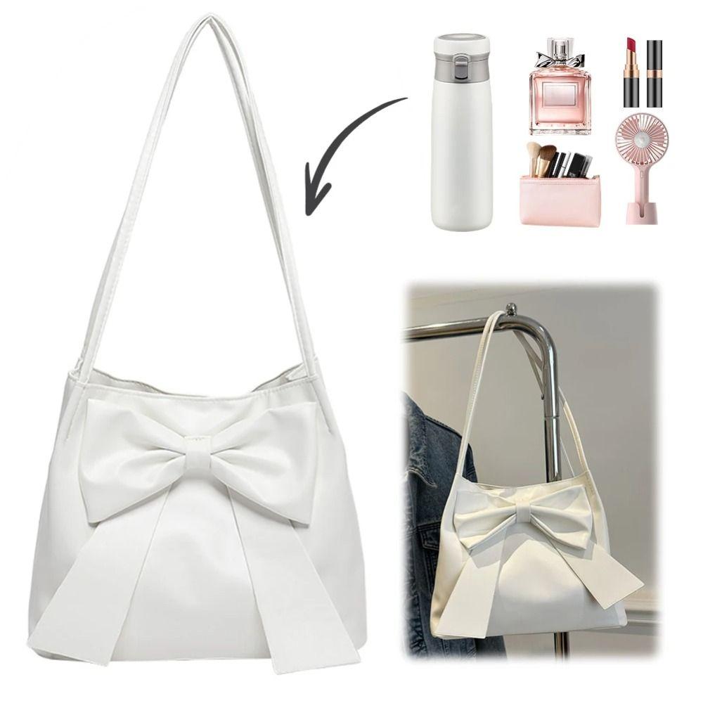 Solid Color INS Tote Bag Bucket Bag Fashion Underarm Bag Simple PU Bow Shoulder Bag  Women