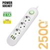 2m Extension Cord EU Plug Socket 3 USB Ports AC Outlet Multiprise Power Strip  Office Power Supply