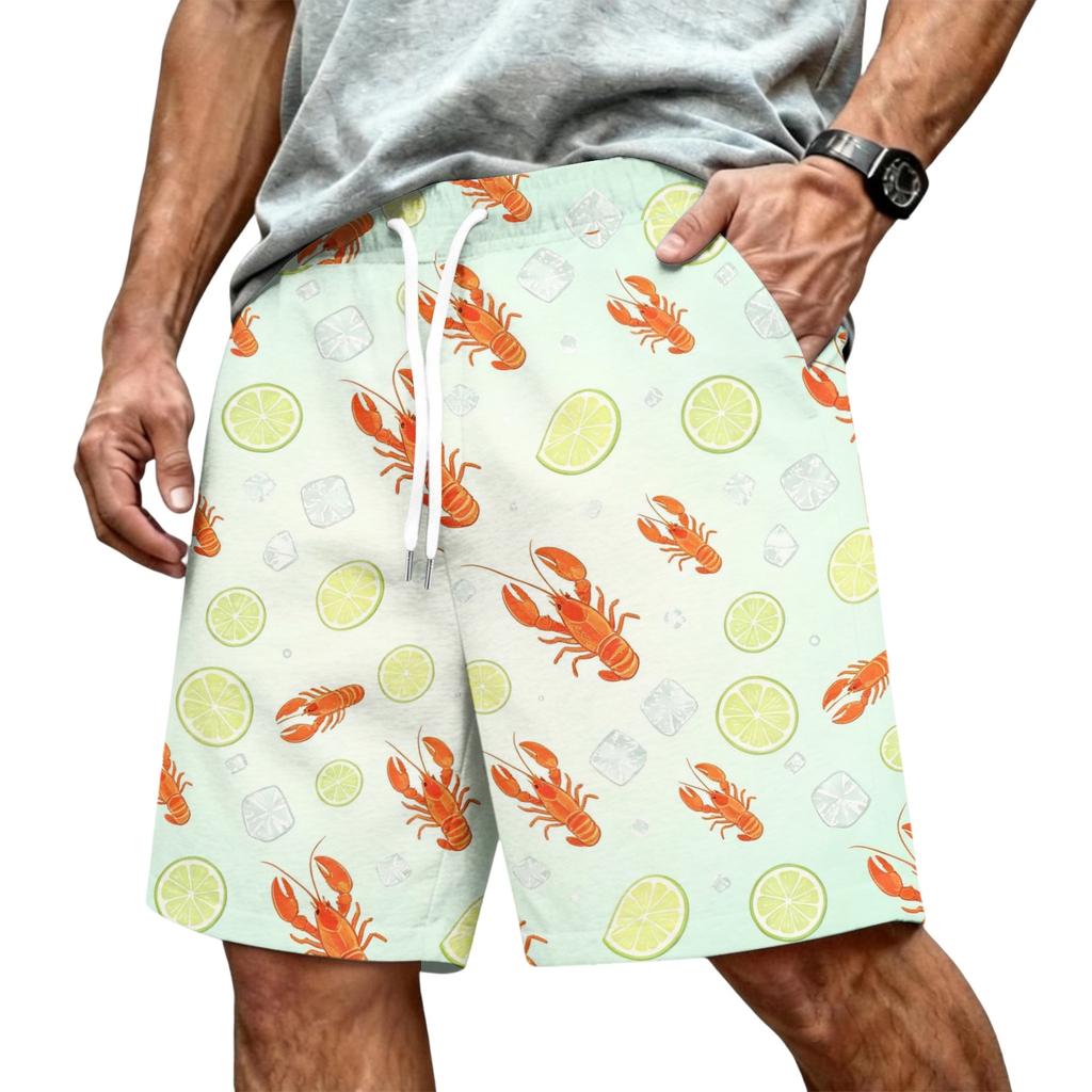 Men's Hawaiian Print Mesh Shorts with Drawstring Elastic Waist for Summer Beach and Casual Wear