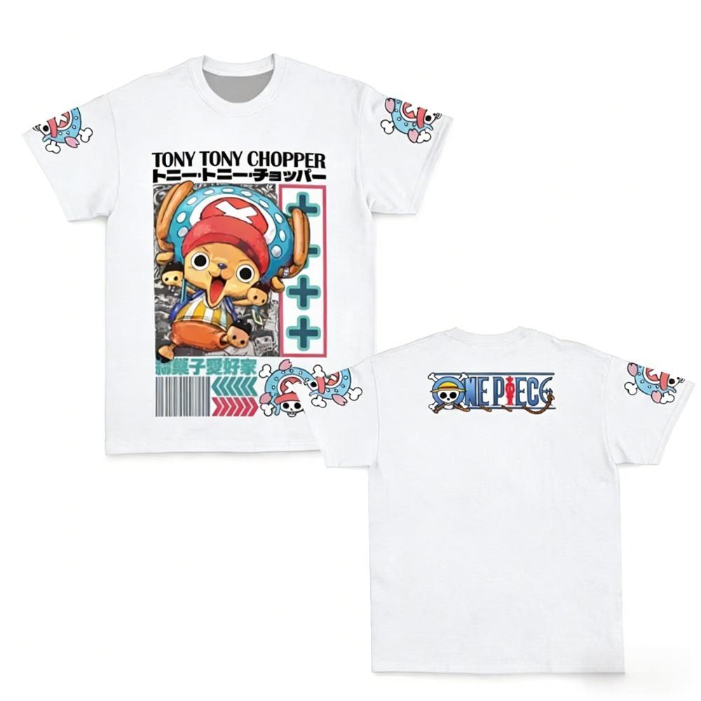 

One Piece Tony Tony Chopper Unisexs and Womens Tshirt 2026 Summer Cotton Anime Double Sided Printed Casual Parent Child Top M