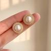 2023 Trendy Korean Style White Pearl S925 Silver Stud Earrings for Women