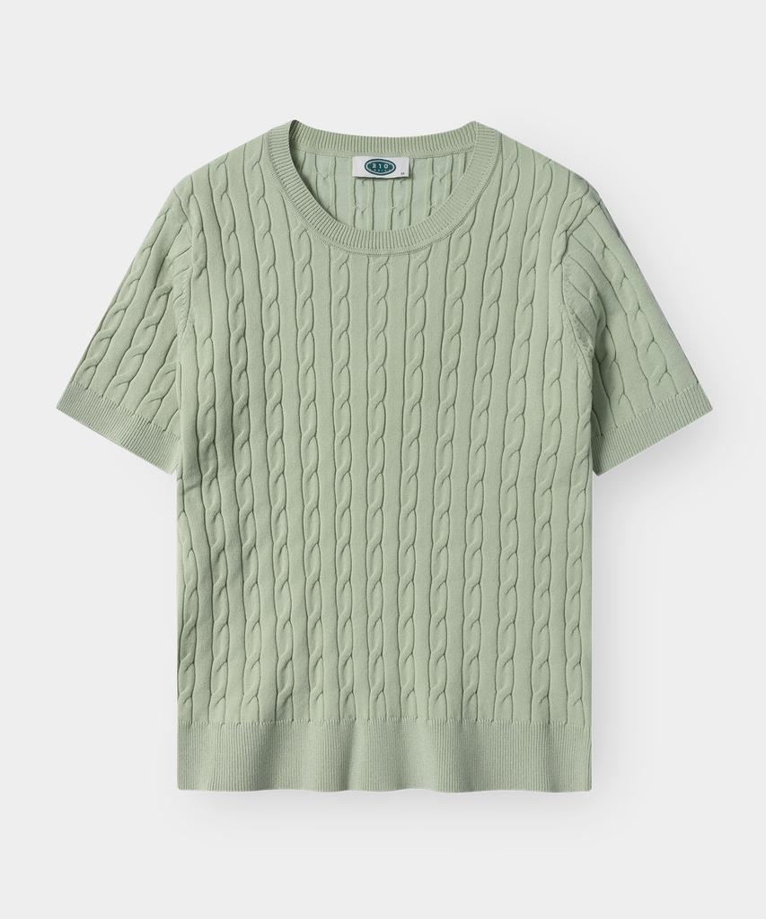 210EDIT Men'S Cool Cable Round Neck Short Sleeve Knit - 4 Colors [Zg2Sw070]