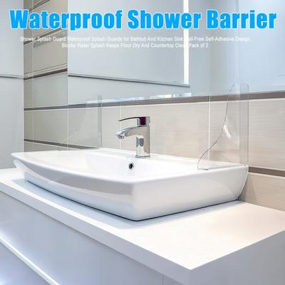 2Pcs Shower Splash Guard Self-Adhesive Waterproof Transparent Acrylic Bathroom Shower Bathtub Corner Water Blocking Baffle Shield