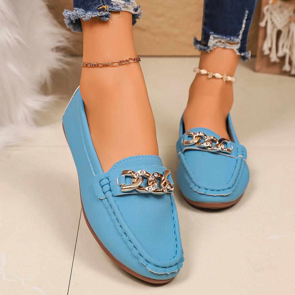 Fashion Women Loafers Spring Autumn New Bean Shoes Female 2025 New Round Head Comfortable Sneakers Women Trend Chain Casual Mother Shoes