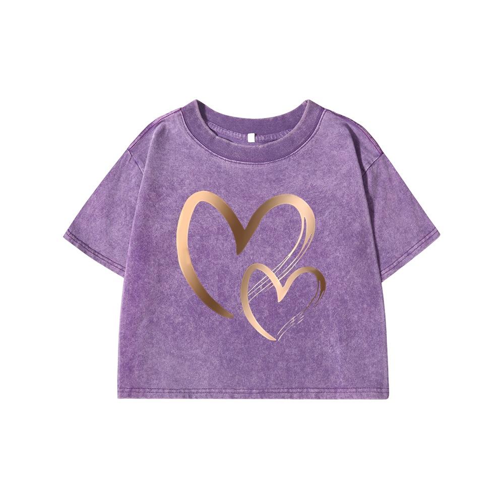 Love Patternprinting Female Washed Short T-Shirt Summer Cool T Shirts Distress Clothes Breathable Midriff-Baring Tops