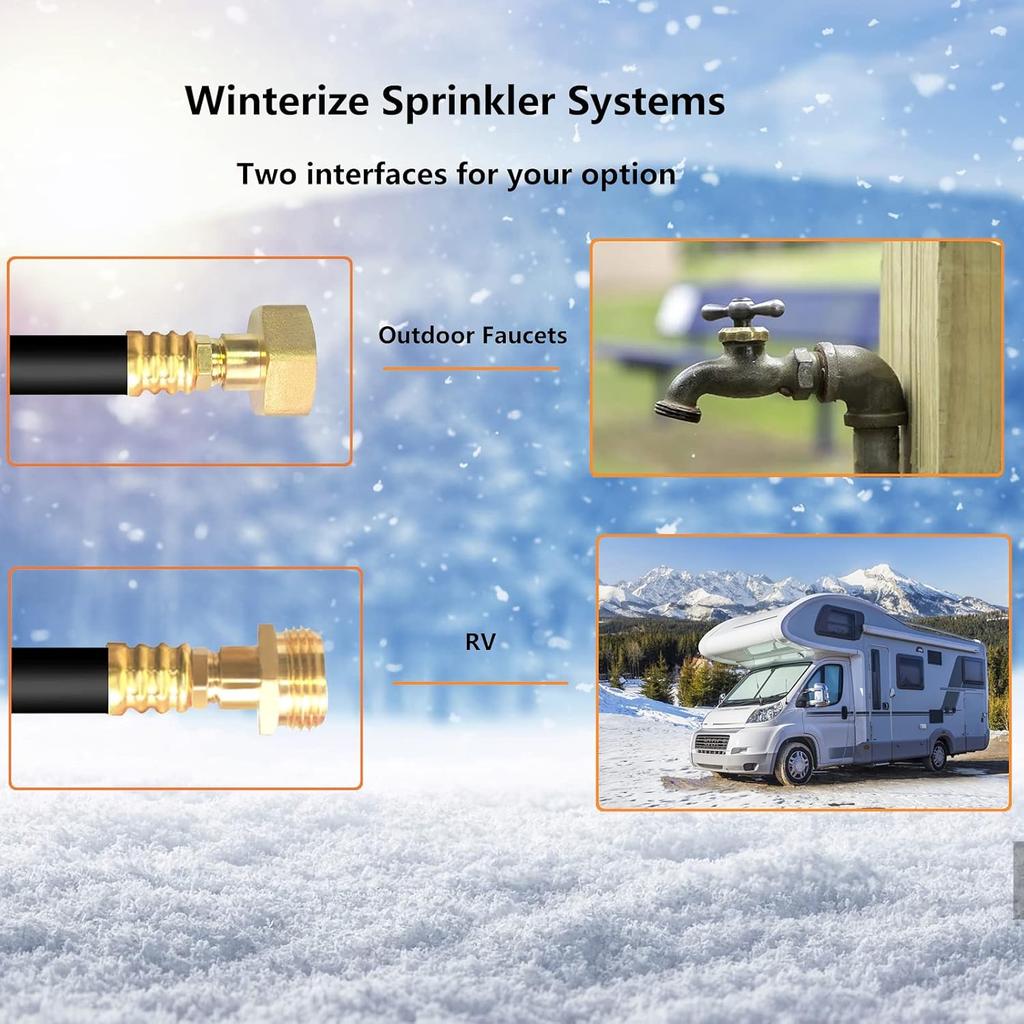 RV Winterizing Kit Water Line Blowout Adapter Fitting With Shut Off Valve, 12" RV Winterizer Blow Out Plug To 3/4" Garden Sprinkler Hose Faucet Boat