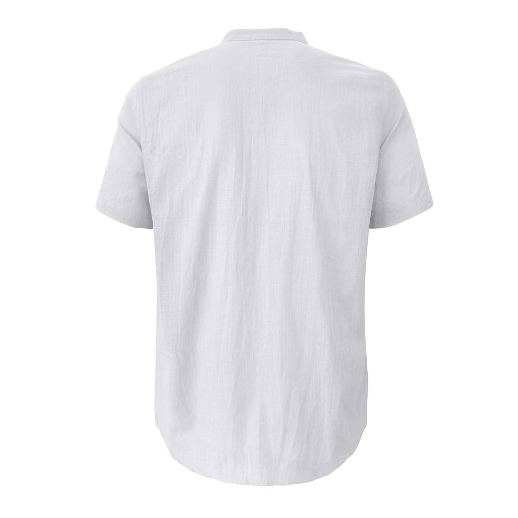 Cotton Linen Shirts for Men Solid Color Short Sleeves Henley Collar Loose Shirt Holiday Hawaiian Beach Casual Wear Comfy Fashion Menswear