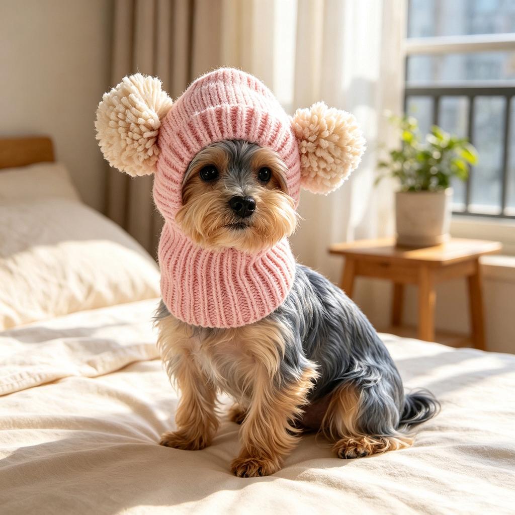 Pet Autumn and Winter Pink Ball Ball Yarn Hat Cat Dog Neck Protection Knitted Small Dog Cat Warm Hat Puppy Accessories
