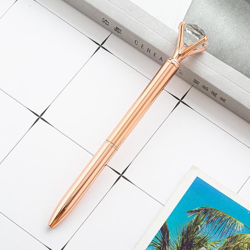 1pcs Popular Big Diamond Pen Metal Glass Fashion Water Diamond Pen Rotating Stationery Ball Pen Office Signature Pen