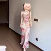 Coffee break French pink floral suspender dress children's summer 2026 new spring temperament hip-wrapped dress