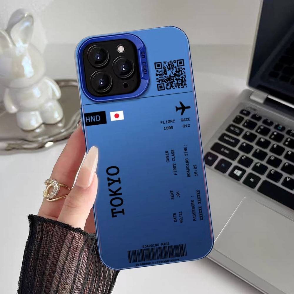 Japan Plane Travel Ticket Phone Case For iPhone 16 15 14 13 12 11 Plus Pro Max Multicolor Aurora Laser Shockproof Funda Cover