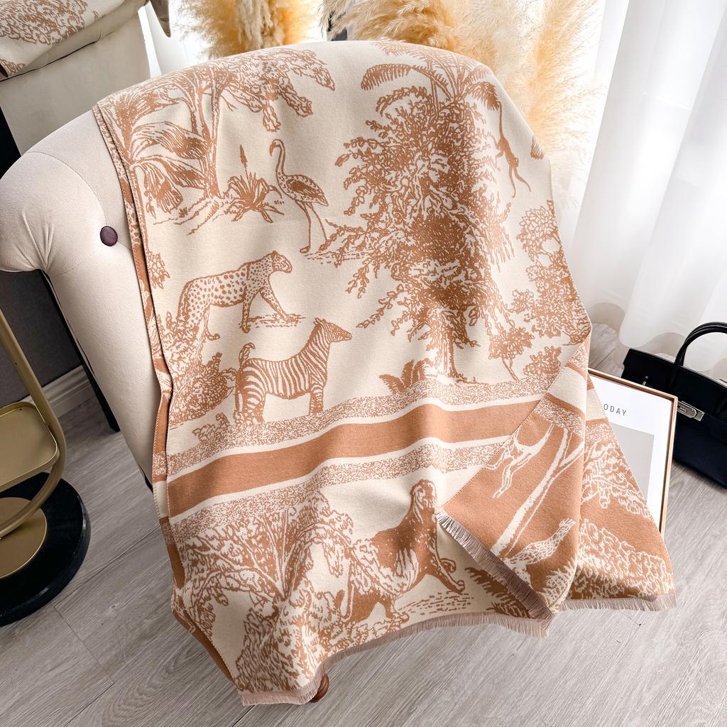 Women'S Luxury Imitation Cashmere Pashmina Scarf With Animal Prints Winter Warm Thick Blanket Wrap Shawl For Female