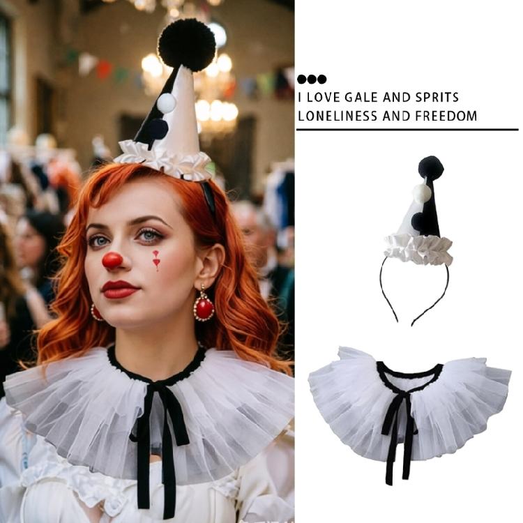 2-teiliges Halloween-Kostüm-Accessoire-Set mit Hut, Haarband und Krawattenkragen für Schulparty und Familienfoto-Nutzung