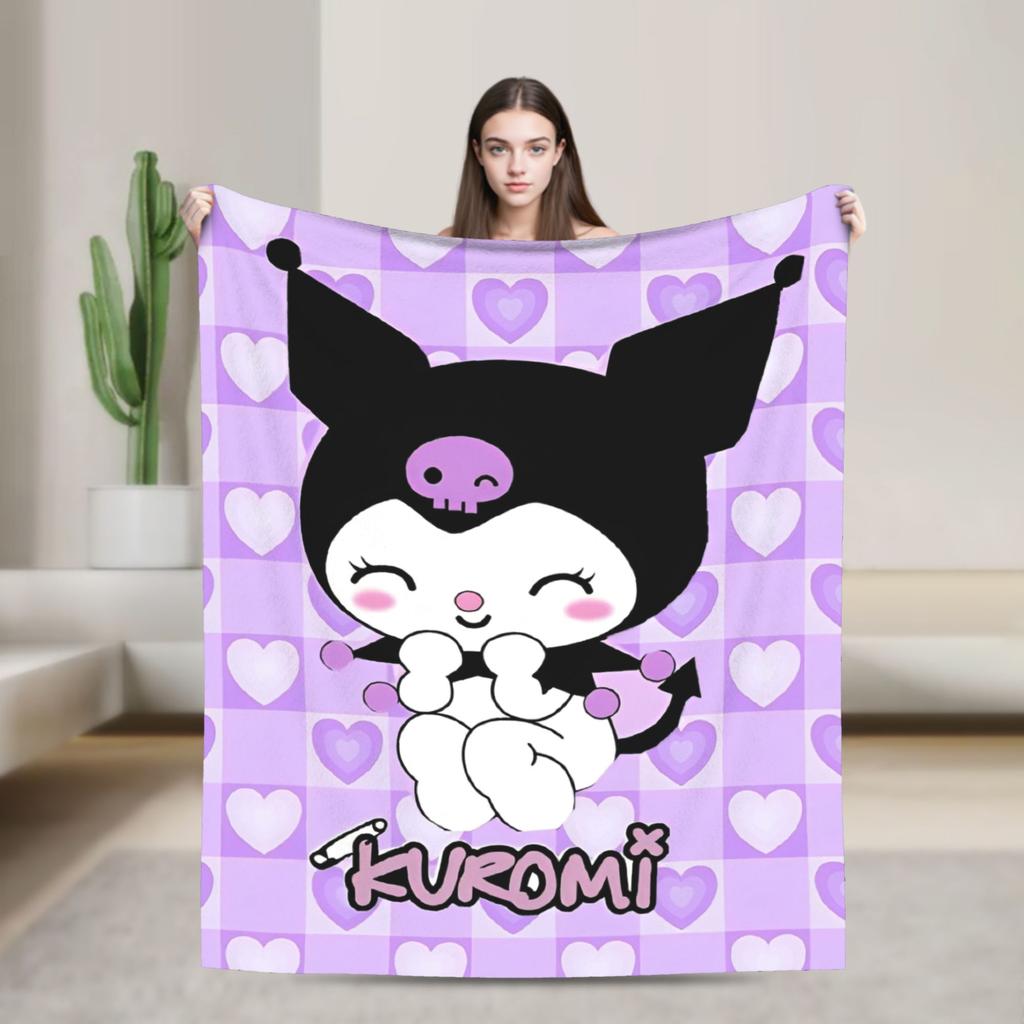Kuromi Cute Cartoon Blankets Flannel Decoration Plaid Breathable Super Warm Throw Blanket for Bed Car Rug Piece