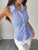 In Stock 2025 Sweet & Spicy Striped Halter Neck Backless Bow Tie Sleeveless Shirt