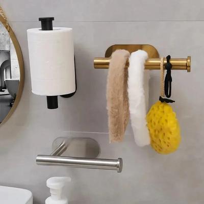 Stainless Steel Toilet Paper Holder Bathroom Items Tissue Hanger Standing Kitchen Storages Nonporous Hole Punch Accessories