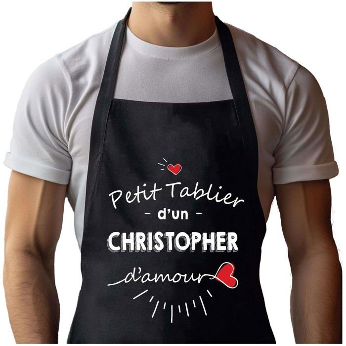 Tablier de cuisine - Christopher d'amour - Impression bretonne - Coton résistant - Noir ajustable